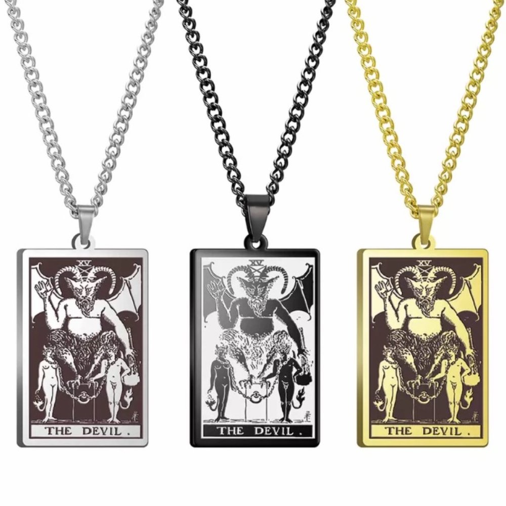 The Devil Stainless Steel Tarot Card Necklace